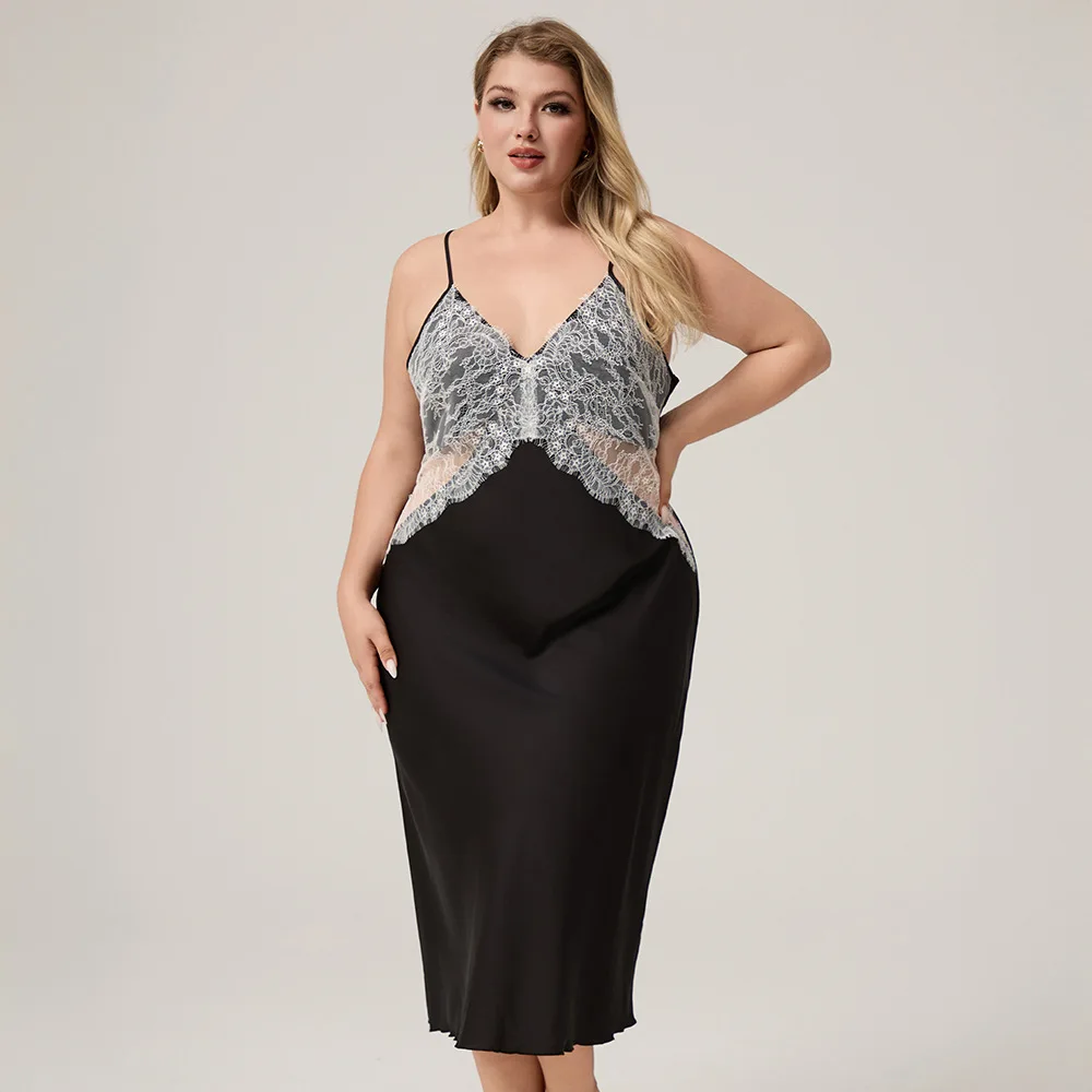 2026 Suspender Pajamas Women's Large Size Spring and Summer Lace Sexy Long Women's Loungewear Pajamas