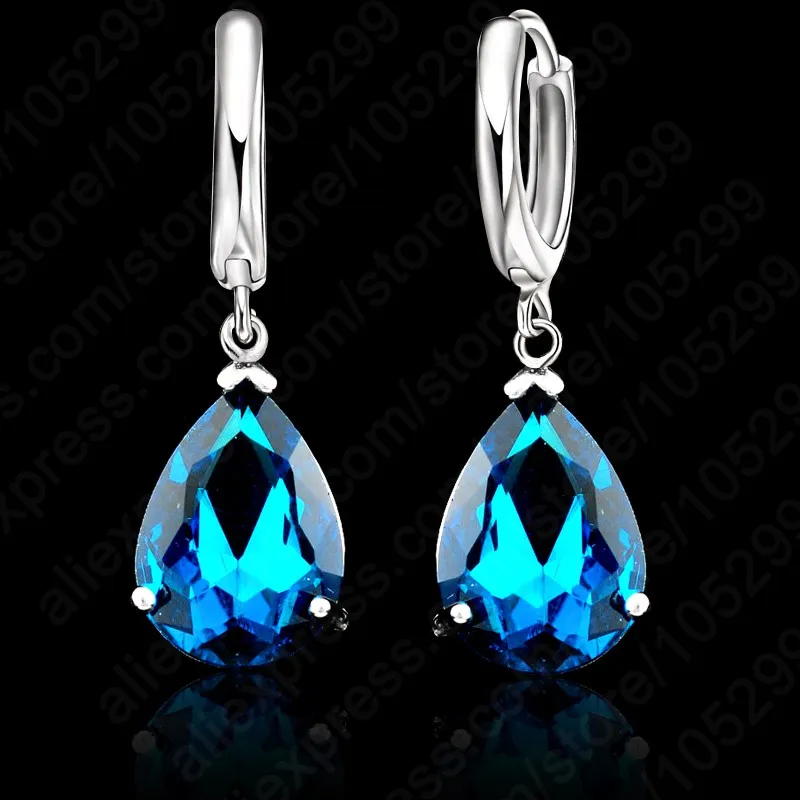 Water Drop AAA Zircon Crystal Woman Lever Back Loop Earrings 925 Sterling Silver White Gold Color Jewelry 9 Colors