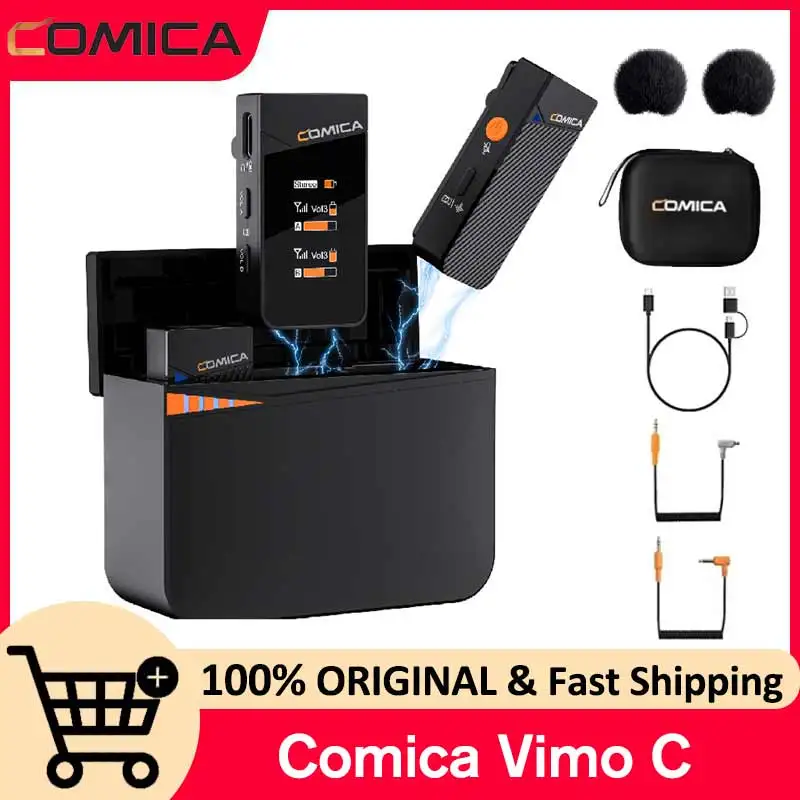 Comica Vimo C 2.4G Mini Wireless Lapel Microphone with Charging Case, for Smartphone Camera Podcast Interview YouTube Facebook
