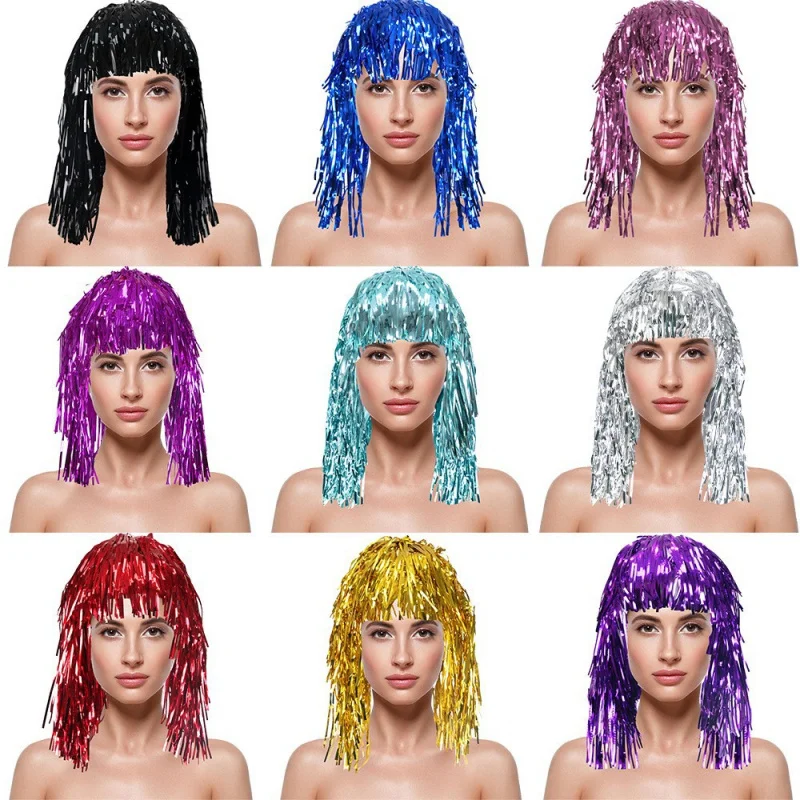

Sequin Wig Hat Birthday Party Gathering Sports Event Decoration Colorful Tassel Disposable Wig Prop Glitter Disco Masquerade