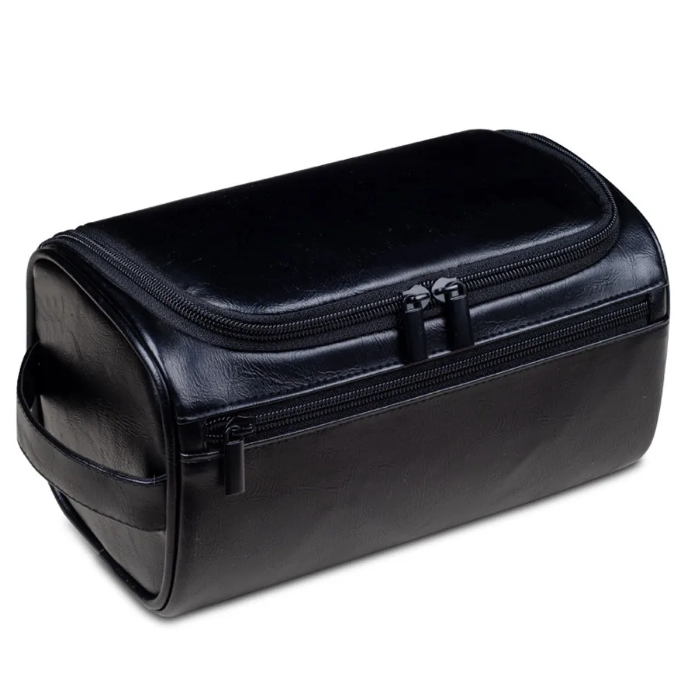 

PU Leather Men Toiletry Bag With Handle Waterproof Cosmetic Storage Bag Handheld Large Capacity Handbag Bathroom