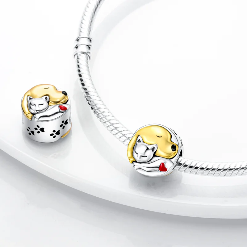 Original Charms 925 Silver Cute Pet Dog And Cat Animal Pendantss Fit Charms Plata 925 Bracelets For Women Jewelry Making Gifts