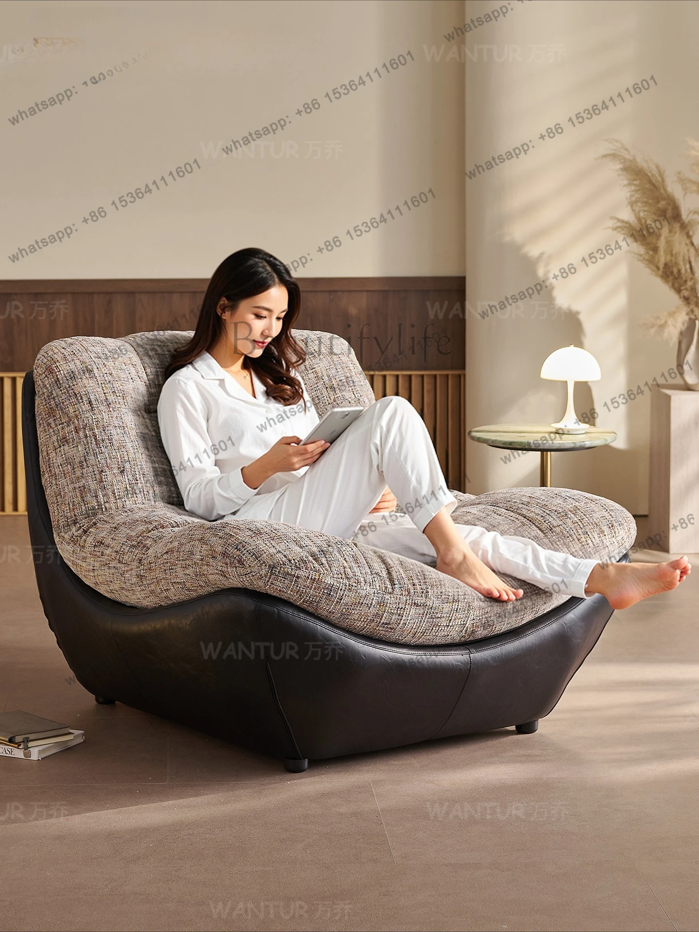 

Italian Nordic cream wind lazy leisure chair retro living room balcony home simple fabric spot recliner