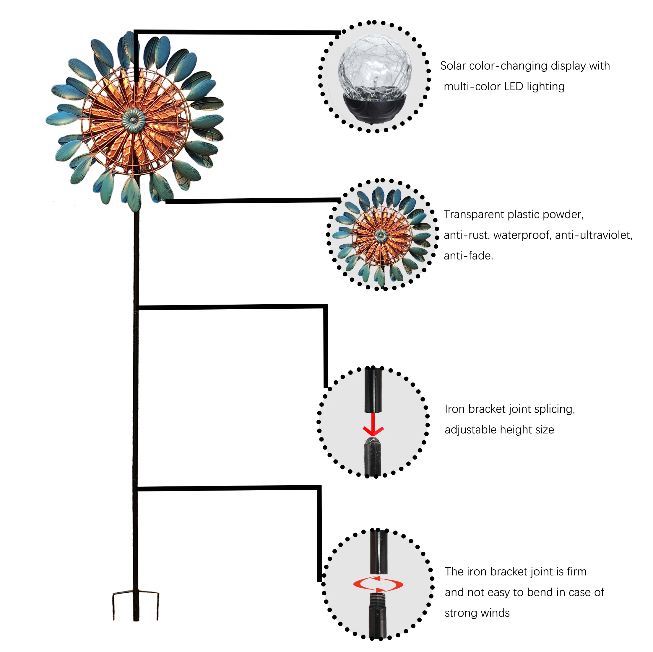 Solar metal windmill rotating wind collector, creative courtyard garden lawn outdoor patio decoration