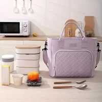 Bolsa de almuerzo grande con aislamiento, fiambrera de poliéster duradera lavable a mano con correa de hombro acolchada para trabajo, escuela, picnics