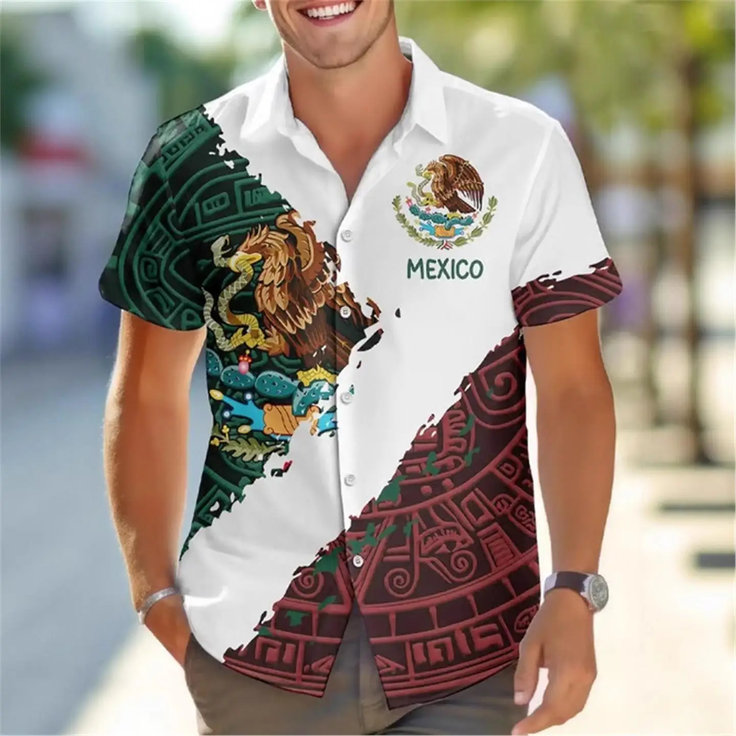 

Men's Printed Shirt Short Sleeve Beach Casual Print Four-way Stretch Men's Shirt Collar Deformable Thin Summer Shirt