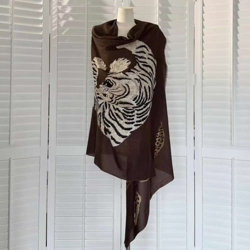 Leopard Sunscreen Cover-up Tiger Print Sun Protection Vintage Shawl Wrap Neckerchief Old Money Style Draped Cardigan