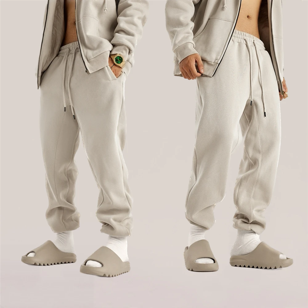 Winter Relaxed Fit Fleece Warm Sweatpants Hip Hop Elastic Waist Jogger Pants Two-Pocket Styling