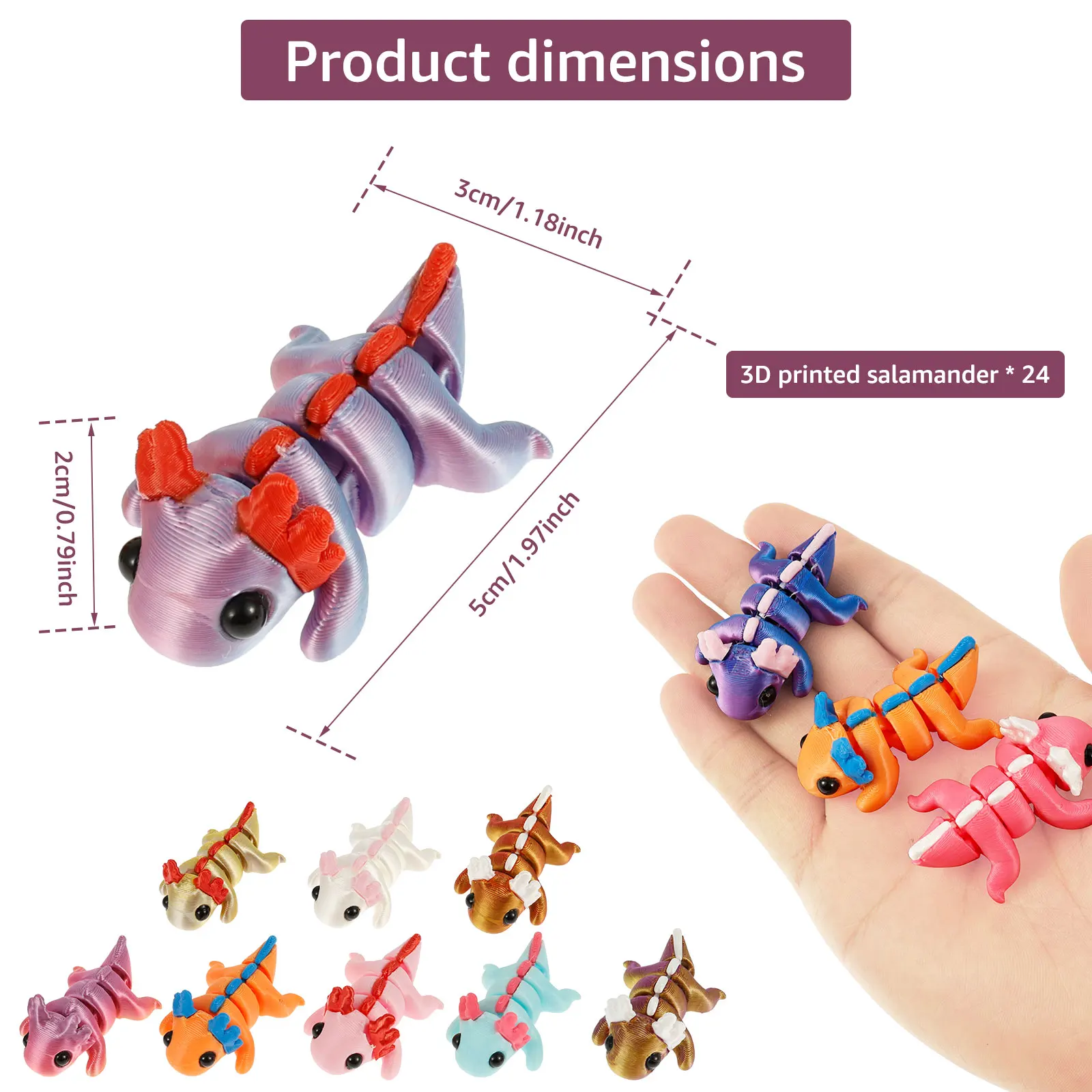 24/12Pcs Plastic 3D Printed Axolotl Figure Flexible Joint Mini Sensory Axolotl Toy Add Fun 3D Printed Animal Toy for Children