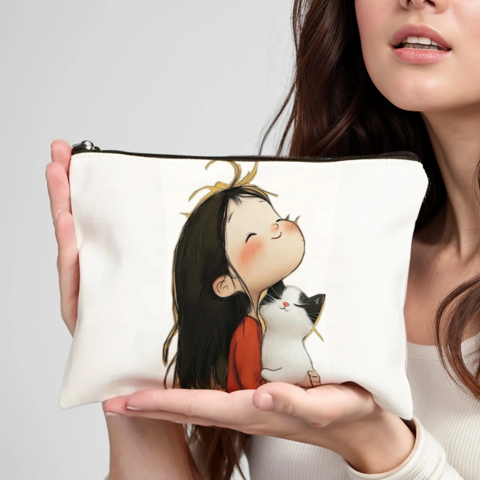Girl With Long Hair Print Stylish Zippered Makeup Bag Portable Cosmetic Case With Mirror Durable Travel Toiletry Bag Makeup