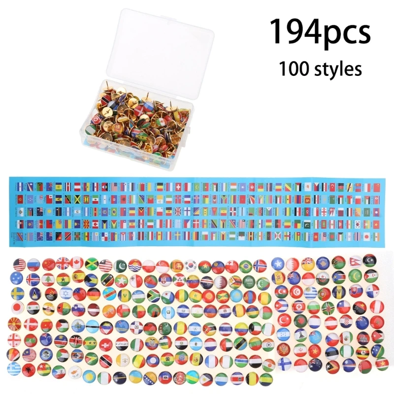 194 Pcs Durable National Push Pins Thumb Tack Pushpin Thumbtacks for Notice Board Markers Office School Supplies D5QC