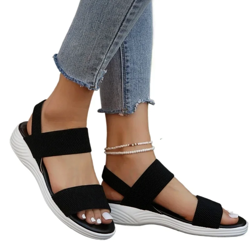 Female Shoes on Sale 2024 Elastic Band Women\'s Sandals Summer Casual Sandals Women Open Toe Platform Wedges Light Shoes Women