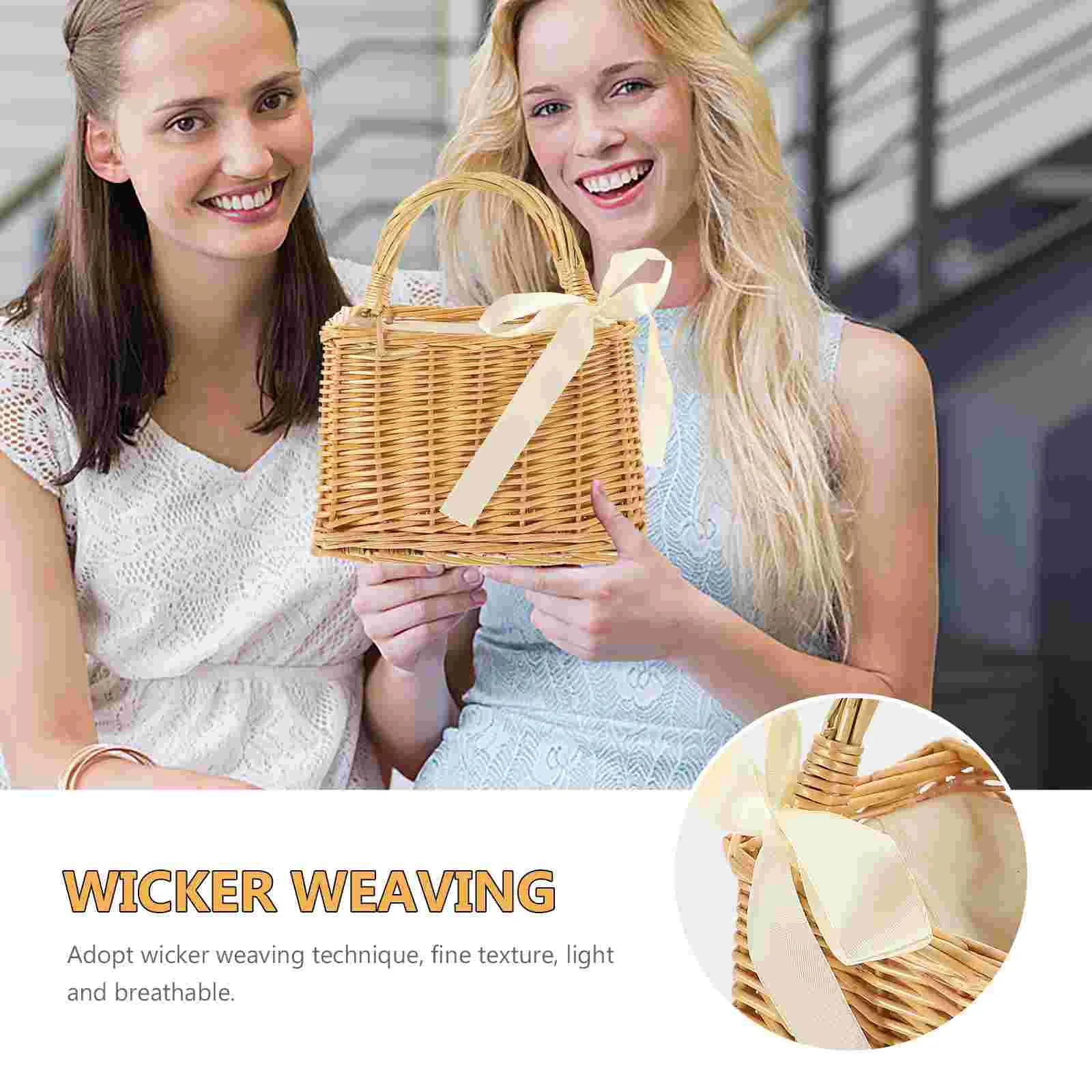 Woven Flower Basket Alternative Handbag Lunch Box Breathable Hand-woven Holder Wicker Decorative with Handle