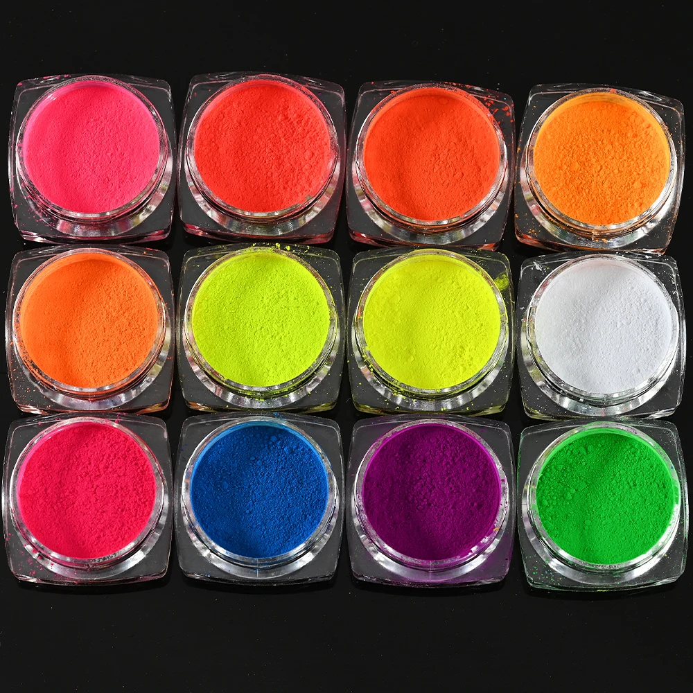 12 colori set di polvere al neon fosforo effetto fluorescente glitter per unghie ombre sfregamento polvere al neon pigmento cromato decorazione per unghie