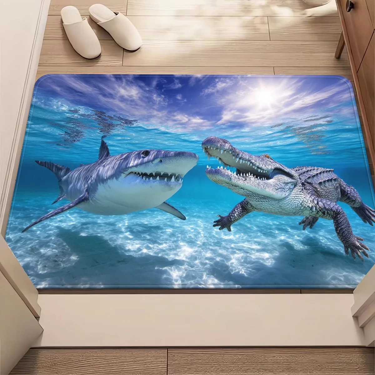Shark Crocodile Area Rug Non Slip Washable Floor Mat For Bedroom Living Room Entryway Home Decor