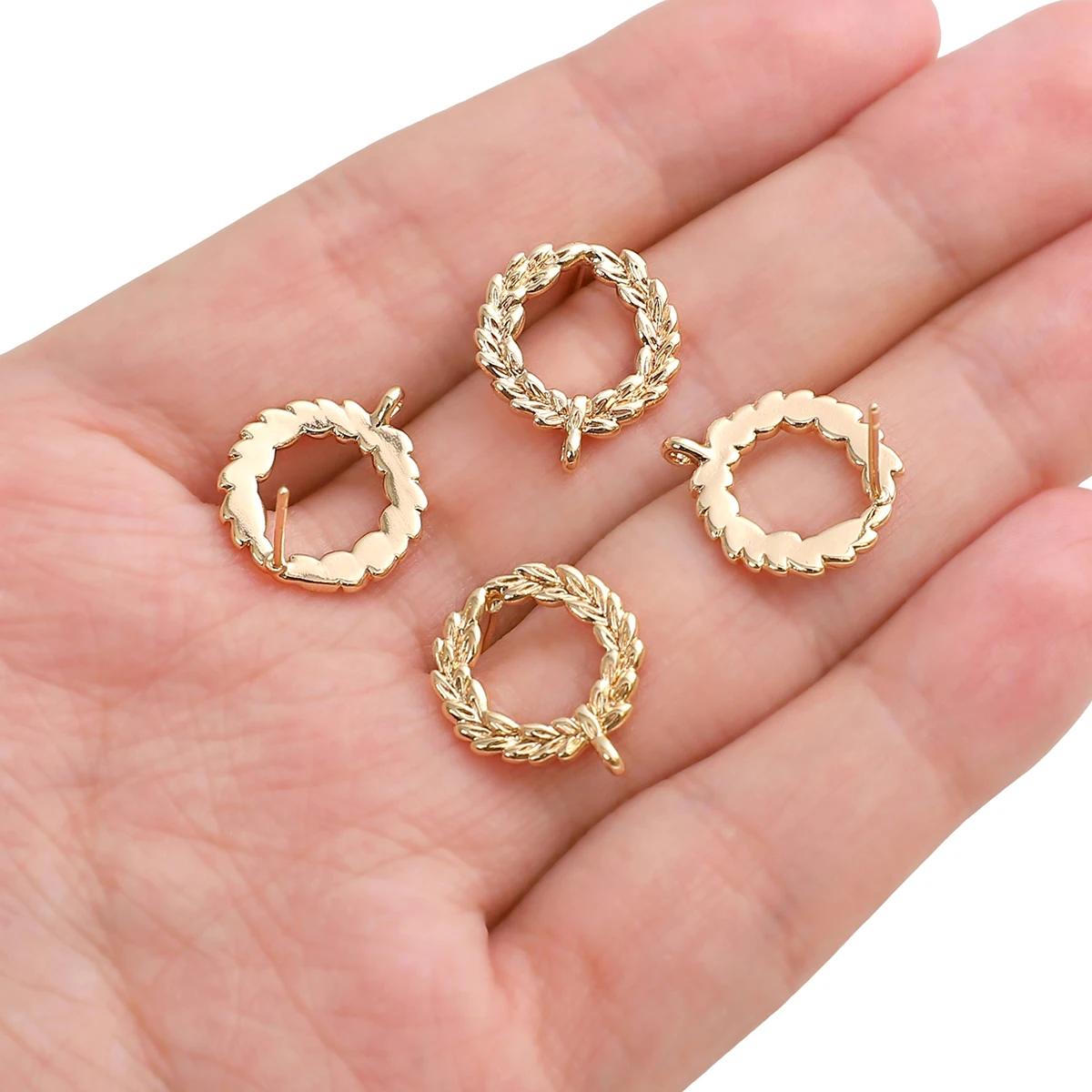 2pcs Copper Plated 18K Gold Color Round Wheat Ear Studs Metal Circle Wheat Hoop for Diy Eardrop Charm Jewelry Making Accessories