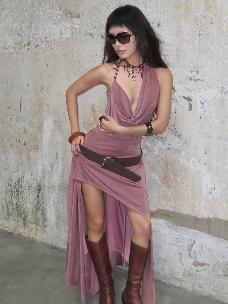 Vestido de vacaciones Sexy sin espalda con dobladillo Irregular con cuello de columpio ajustado ajustado para fiesta de graduación