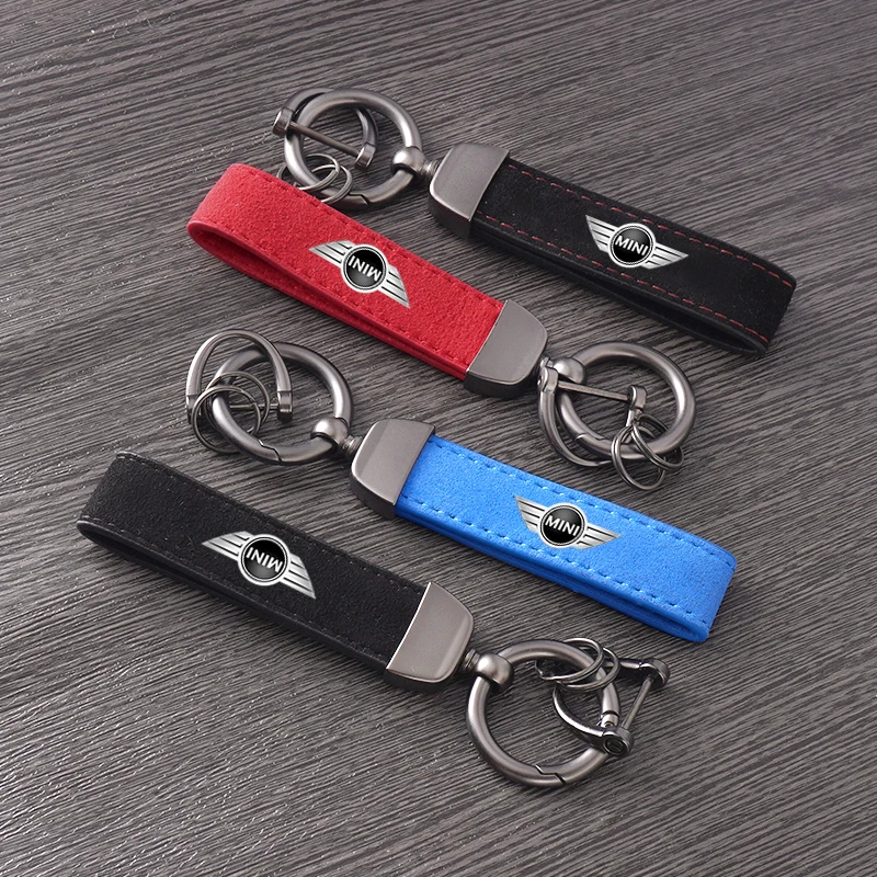 

High-end Vintage Leather Suede Car Keychain Zinc Alloy Ring For BMW Mini Cooper Countryman Clubman R55 R56 R60 F54 F55 F56 F60