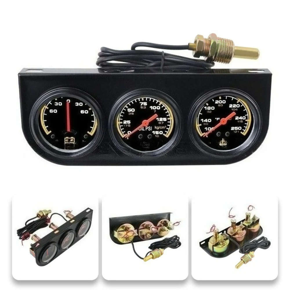 

3 in 1 Water Temperature Oil Pressure Volt Meter Universal Car Modification Combo Gauge
