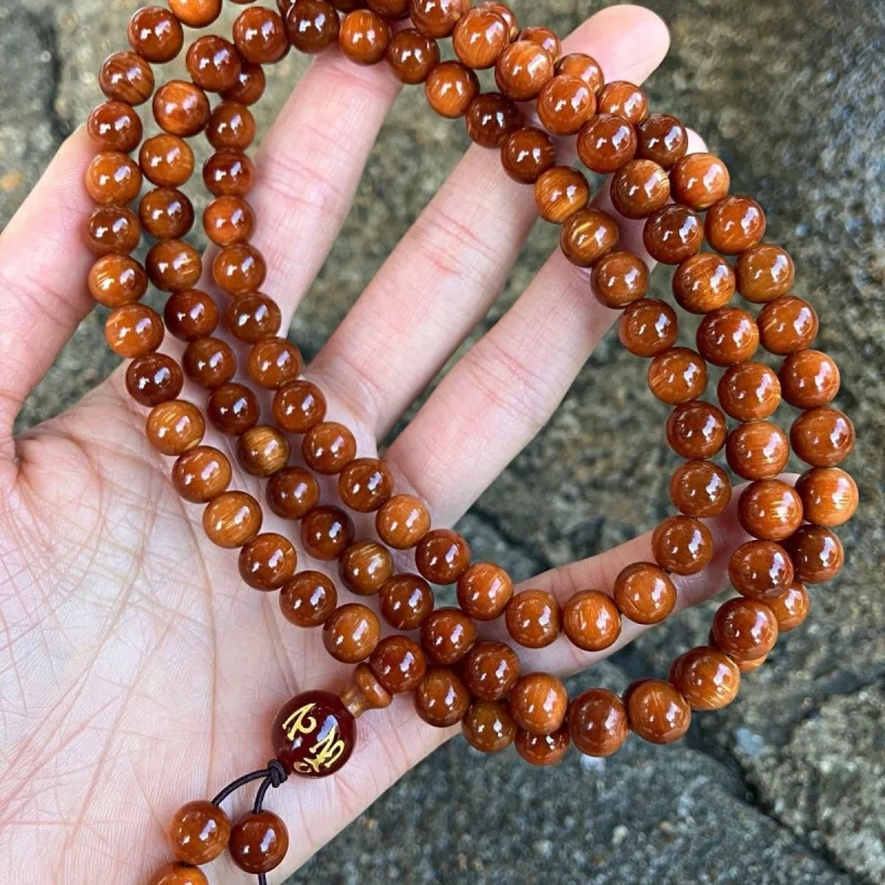 

Cypress wood bracelet 0.8mm, aged Taixing , natural color, sugar-heart jade finish, fully translucent, vintage material,