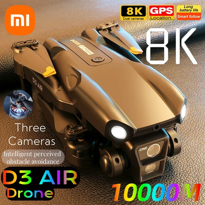 Xiaomi d3 Luft drohne 8k drei Caremas GPS vierseitige Hindernis vermeidung optischer Fluss elektrische Modulation Luftfahrzeug 10000m