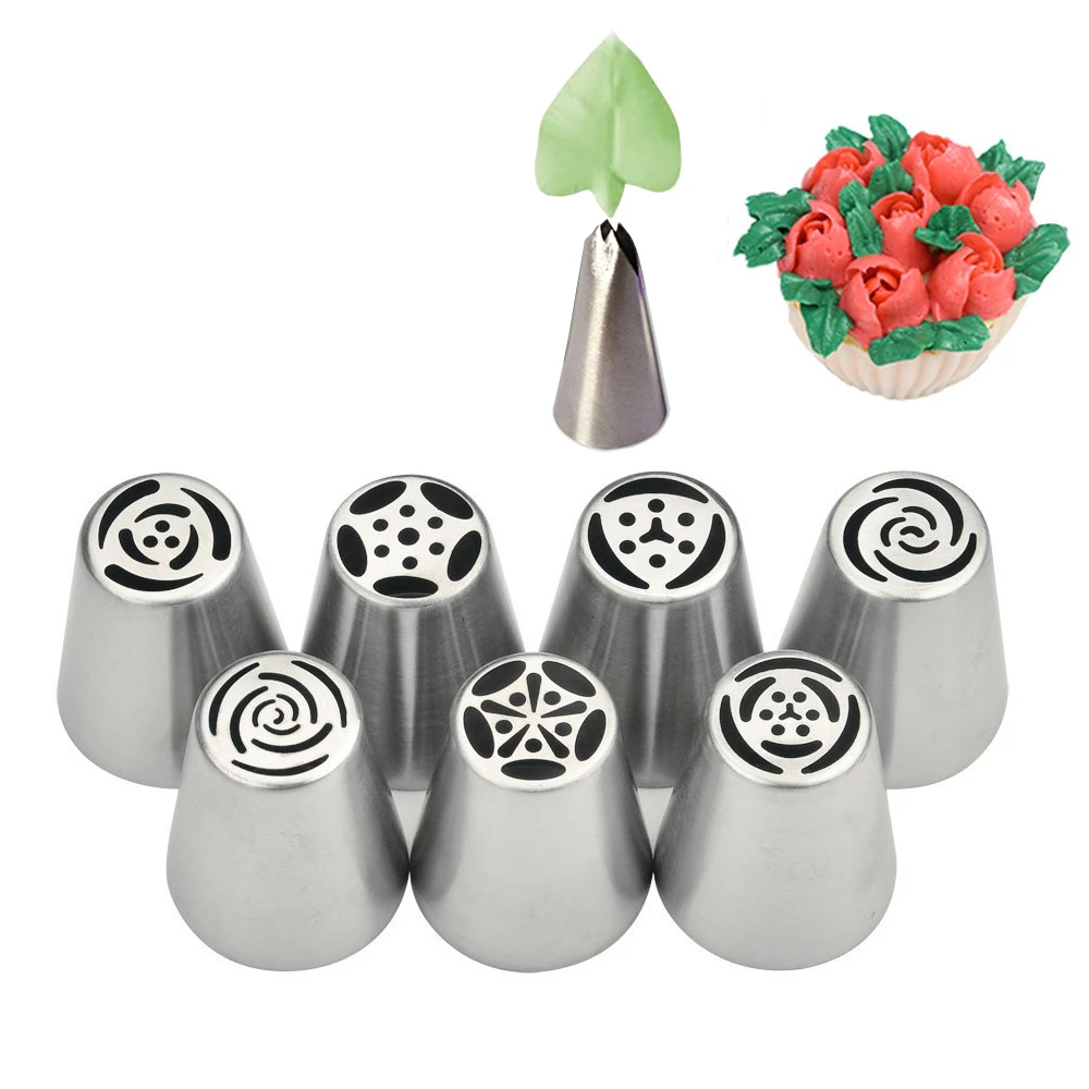 

8Pcs Pastry Nozzles Stainless Steel Metal Cream Russian Piping Tips Icing Piping Nozzles Cake Decorating Tools Supplies