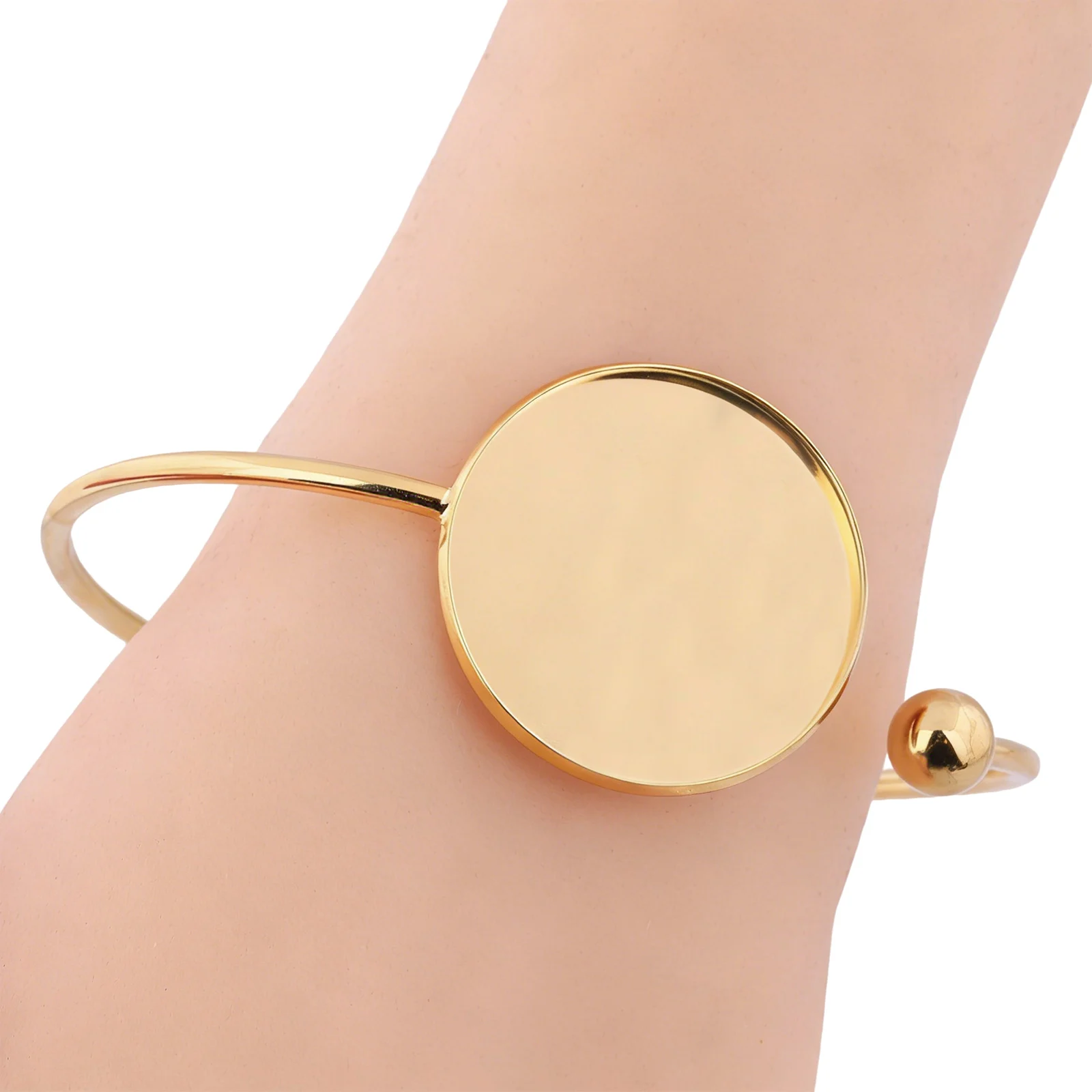 2pcs Fit 30mm Cabochon Bangle Bezel Settings Stainless Steel Gold Plated Cuff Bracelets Base Blanks For Jewelry Making