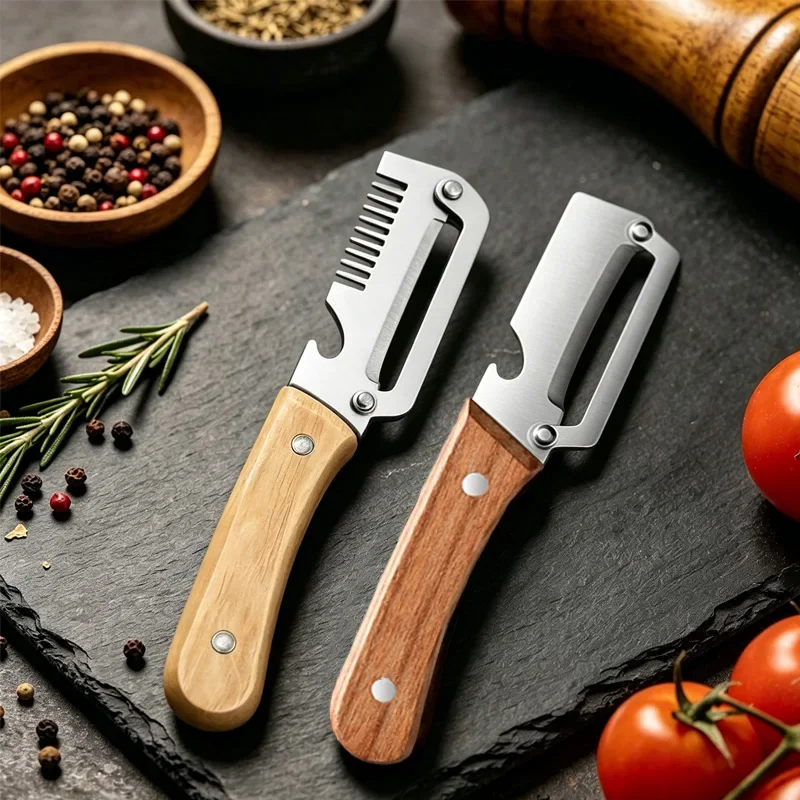 Stainless steel vegetable peeler with wooden handle UK feature