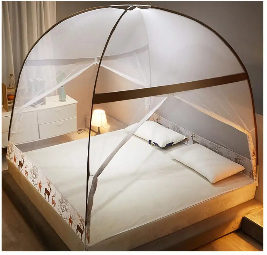 Installation-free Portable Mosquito Net 2 Door Zipper Foldable 360-Degree Protection Curtain for Bedroom Outdoor Travel Camping