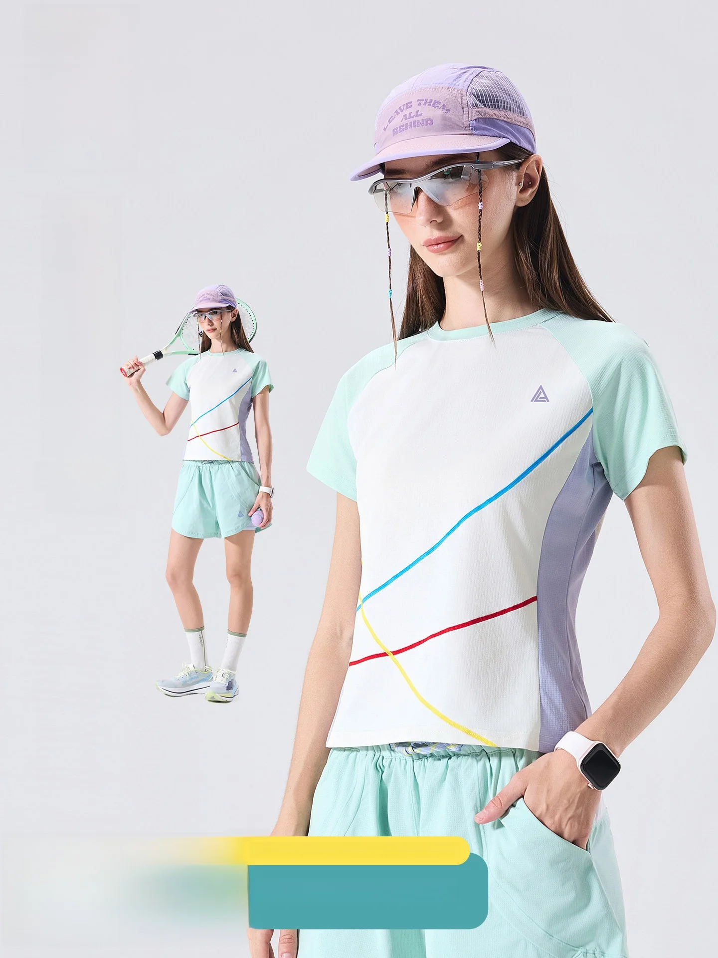LAZY DAY Trendy Outdoor Women's Short Sleeve Slim Fit T-Shirt Color Block Polyester Quick Dry Summer Top Geometric Pattern