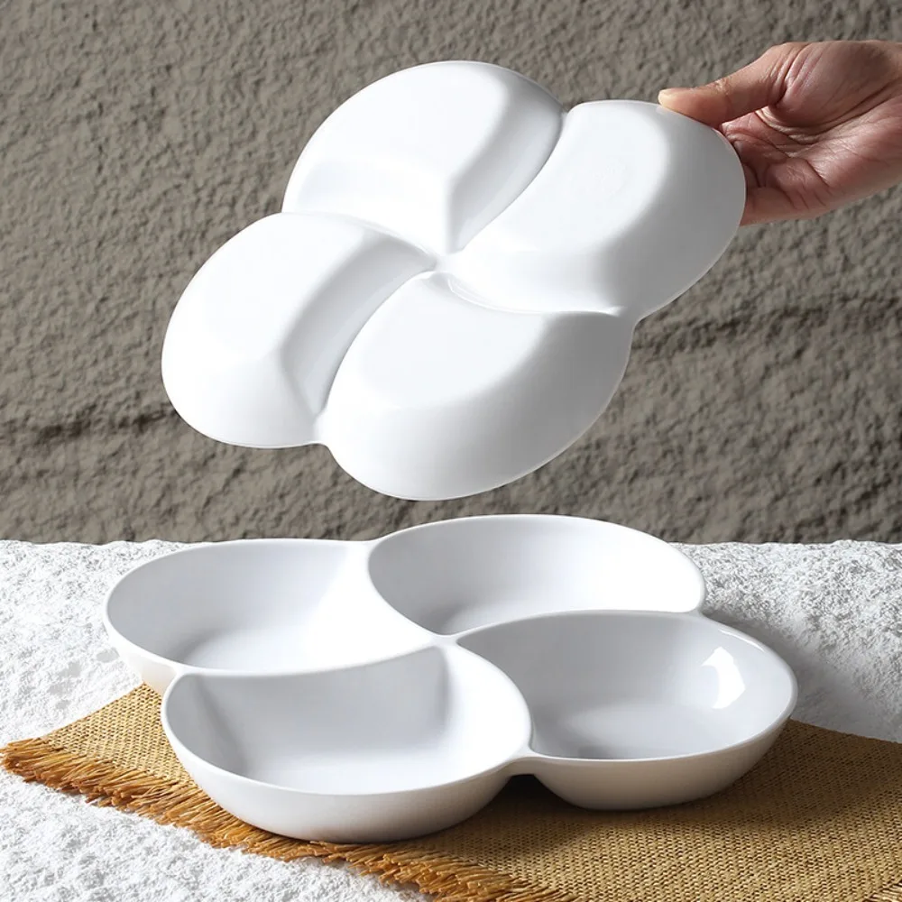 Melamine Food Serving Tray Divided Imitation Porcelain Appetizer Plates Drop-proof White Snack Serving Platter Dumpling