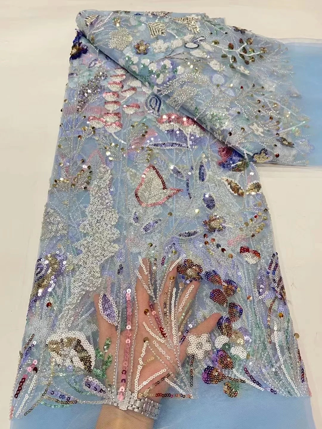 

Роскошное французское Сетчатое кружево с блестками, Высококачественная африканская Тюль с бисером, кружевная ткань для нигерийских швейных свадебных платьев