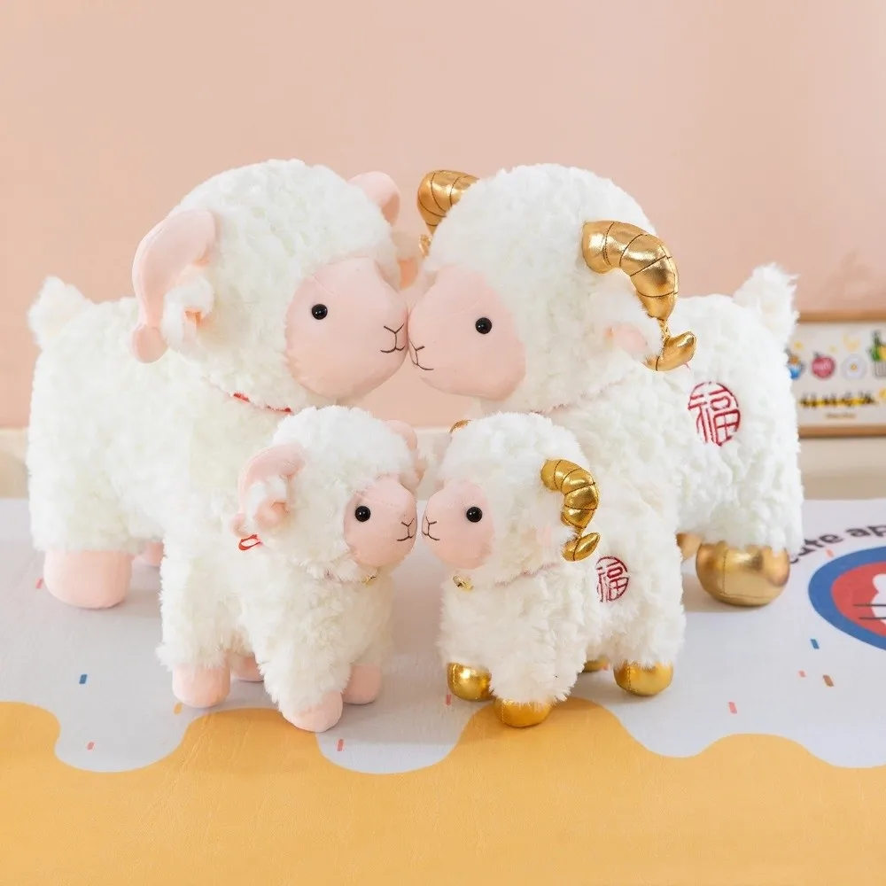 Soft Plush Plush Sheep Toy With Bell Plump Design Stuffed Sheep Animal Curly Hair With Scarf Sheep Throw Pillow