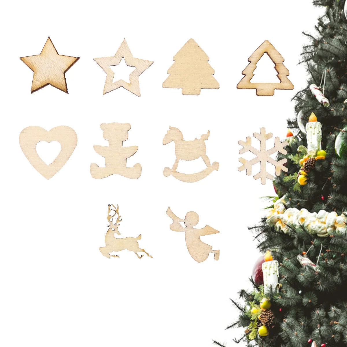 

100Pcs Wooden Christmas Decorations Cute Hanging Ornaments for Tree Door Wall Holiday Party Xmas Pendant Festive Home Decoration