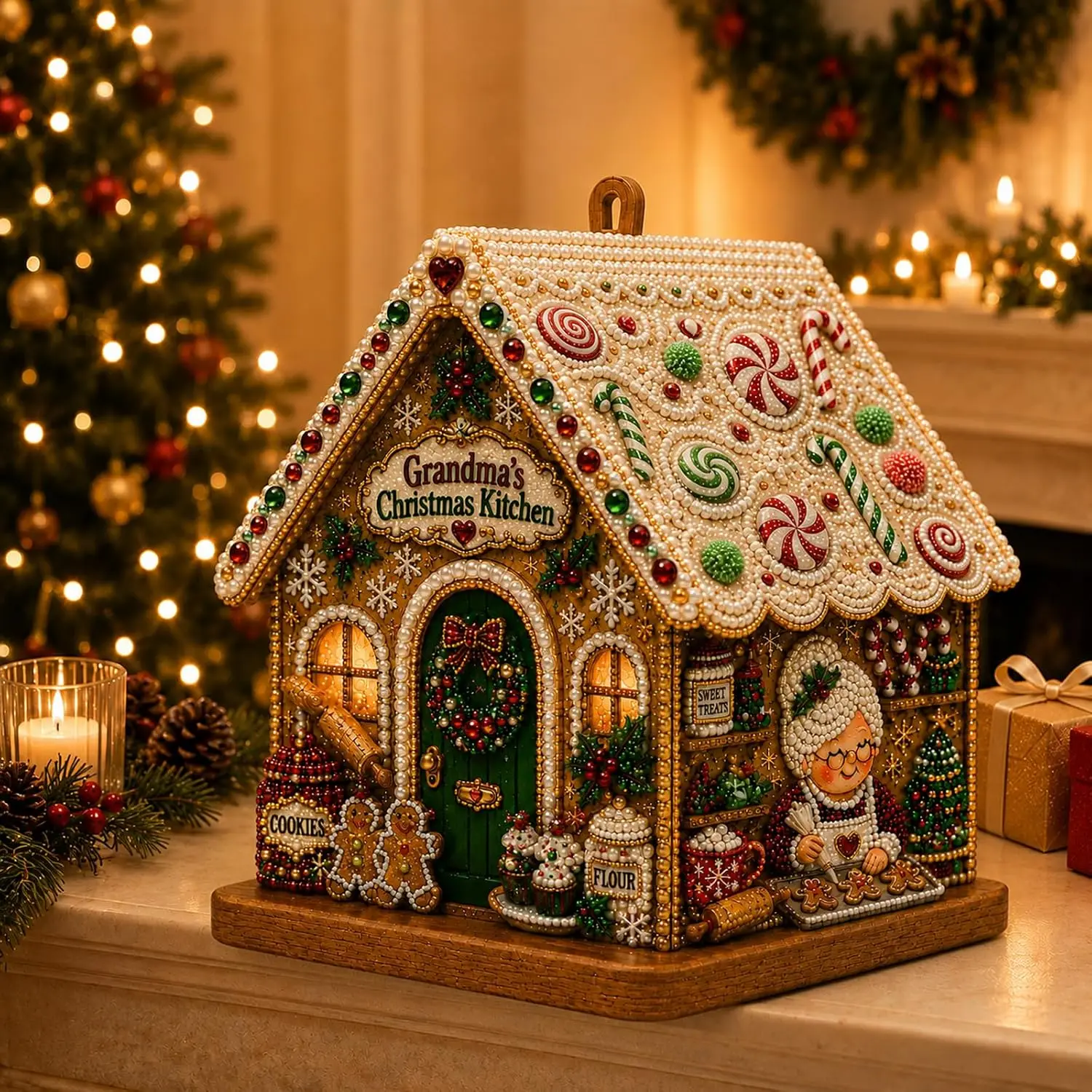 3D Christmas House Pearl Diamond Painting Kit for Adults, Wooden Holiday Cottage DIY Craft Set, Festive Tabletop Home Decor, Handmade Winter Decoration Gift