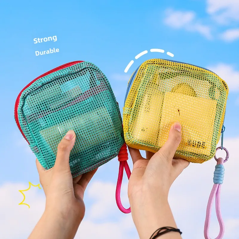 Mesh Pouch Dopamine-Colored Travel Portable Charging Cable Toiletries Mini Mesh Storage Pouch Mesh Cosmetic Bag Key Pouch Card