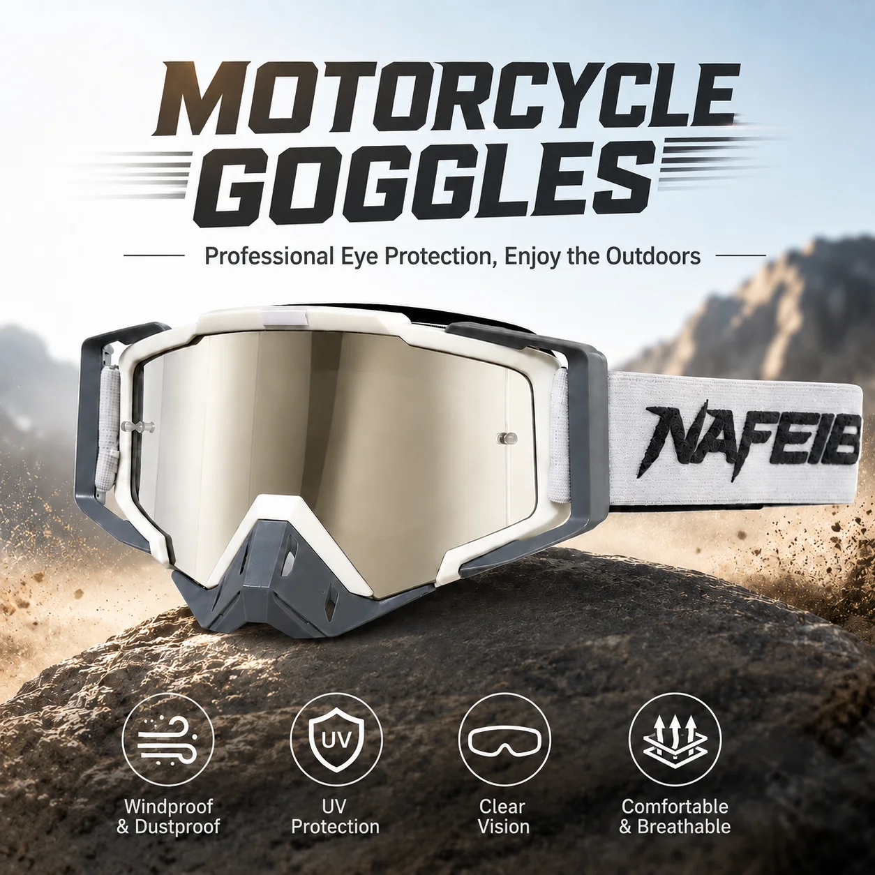 Professional Motorcycle Off-Road Goggles, Impact Resistant Wind & Sand Proof Eyewear for ATV Riding