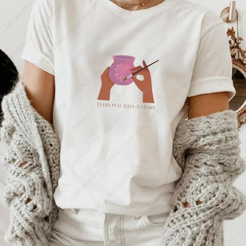 Pottery Shirt Pottery Lover Unisex Cotton Tshirt Rofessional Gift Pottery Lover Terracota Pots Tee Craft O-neck Printed Tops Diy