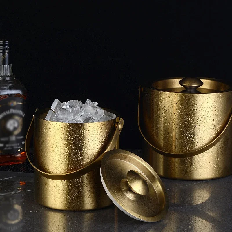 

Stainless Steel Double Walled Ice Bucket Beverage Tub Cooler Bucket Comfortable Carry Handle for KTV Bar Whiskey Beer Tools