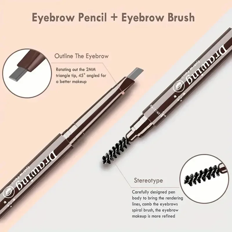 Lápis de sobrancelha à prova d'água de duas cabeças extremamente fino - durável e duradouro para caneta de sobrancelha de maquiagem feminina iniciante