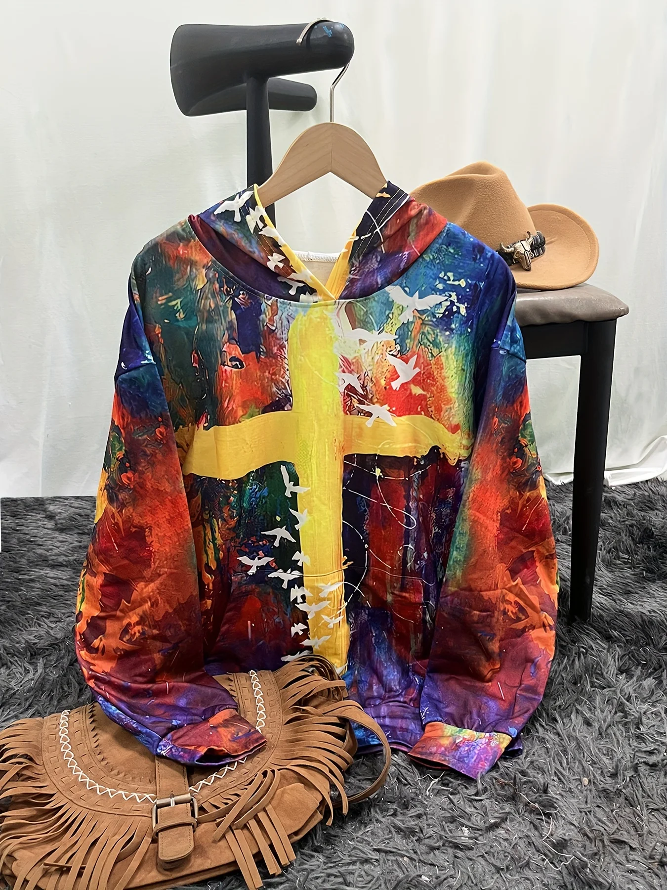 Feminino retro impresso em torno do pescoço pulôver moletom casual moda ocidental estilo étnico moletom com capuz