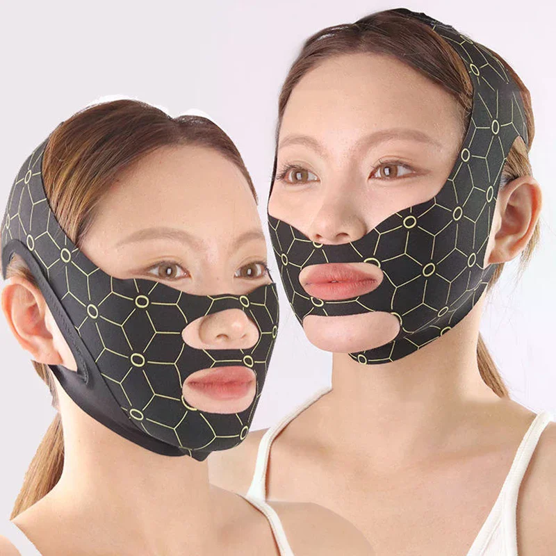 Correa Elástica en Forma de V para Mascarilla, Doble Presión, Moldeadora Facial, Reductor de Papada, Vendaje Adelgazante Facial, Dispositivo para Levantar la Línea de la Mandíbula