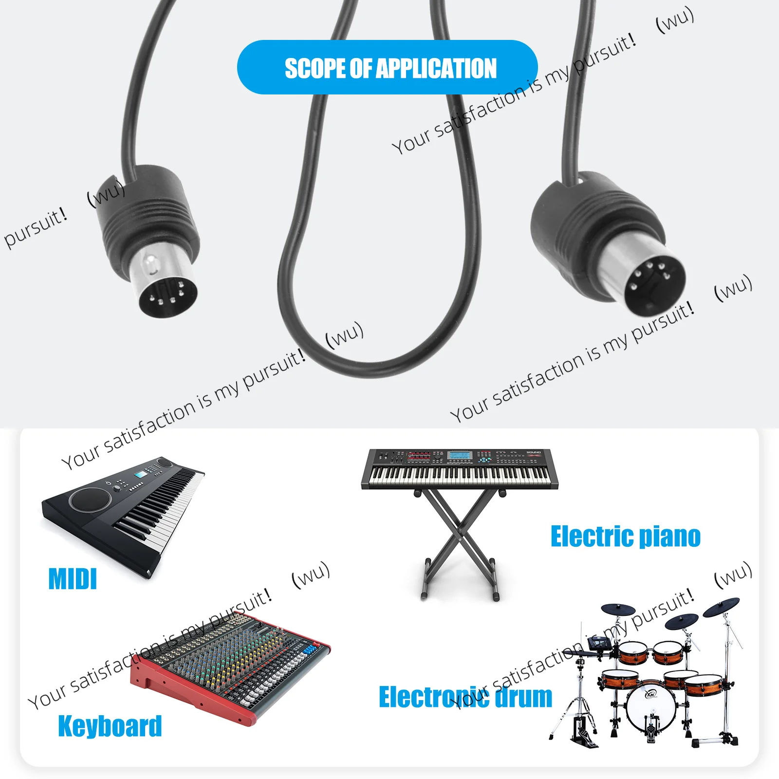 ZOCI-MIDI male to male cable 5 pin 360° keyboard effector sound card transmission Extension Cord MIDI Cable DIN Plug