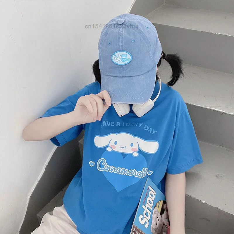 Sanrio Cinnamoroll Lovely Printed Short Sleeve T-shirt Women New Summer Loose Versatile Girly Simple Tees Clothes Female Student