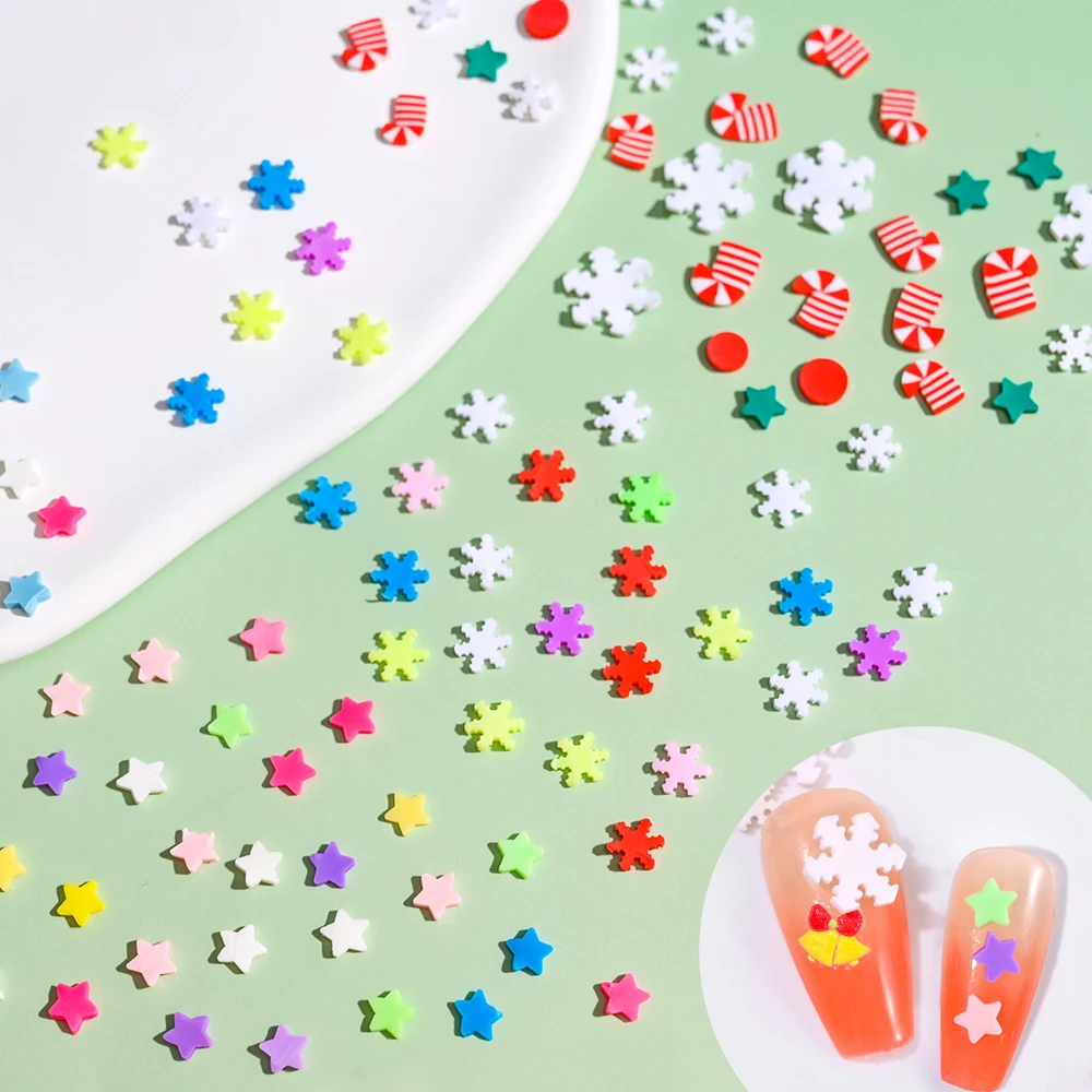 400 pçs 10g natal prego fatias de argila de polímero polvilha misturada série de natal slime argila macia acessórios da arte do prego diy artesanato suppli