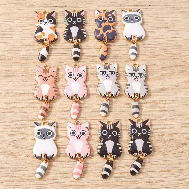10 Stück gemischte Cartoon-Tier-Anhänger, Emaille-Katzen-Anhänger für die Herstellung von Halsketten, Ohrringen, Armbändern, DIY-Bastelarbeiten, Schmuckzubehör – Detail 8