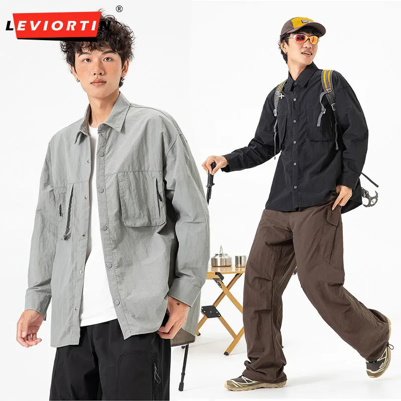 Outdoor Hiking Water-Resistant Work Shirt Men Streetwear Lightweight Breathable Moisture-Wicking Quick-Drying Long-Sleeve Shirt