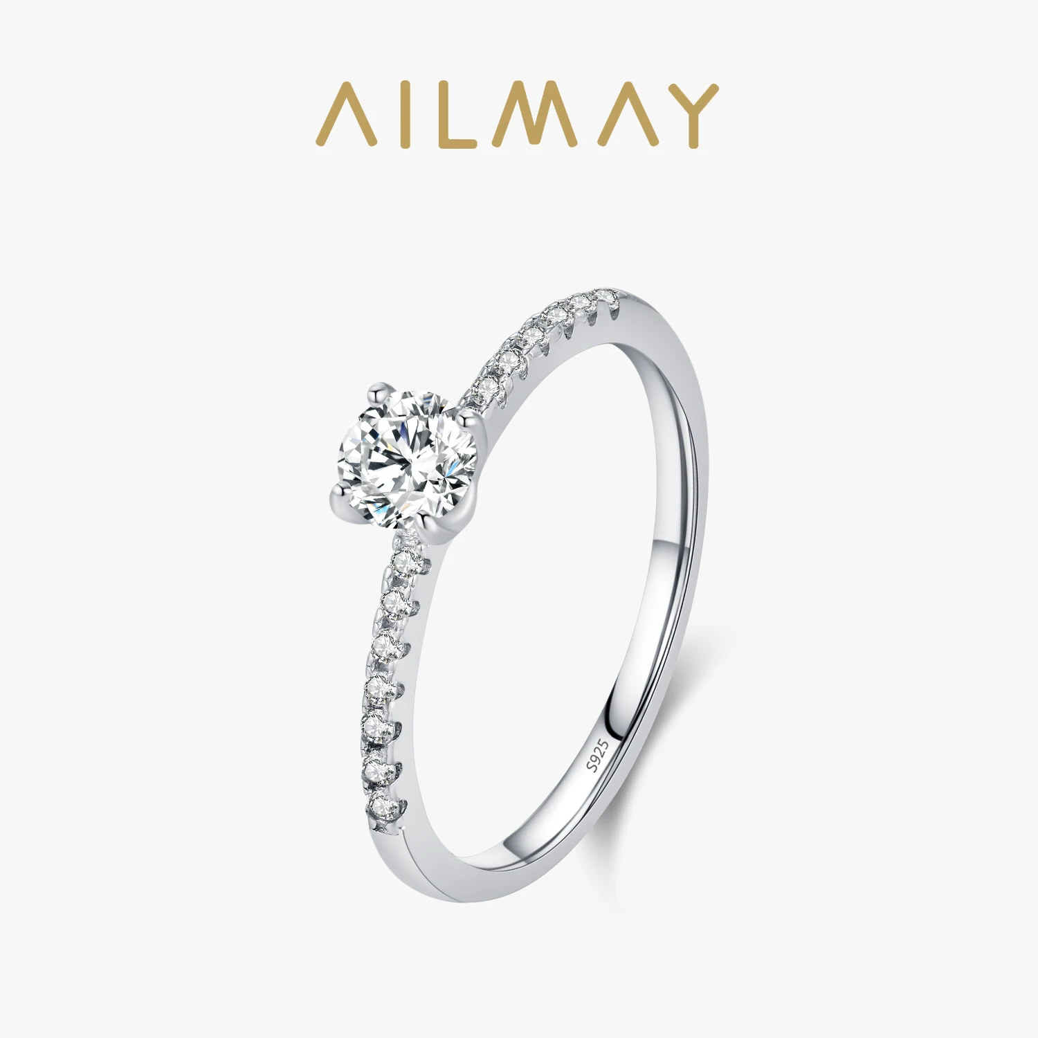 

Ailmay Genuine 925 Sterling Silver Simple Dazzling Zircon Finger Ring The perfect Gift For Women's Holiday Or Anniversary