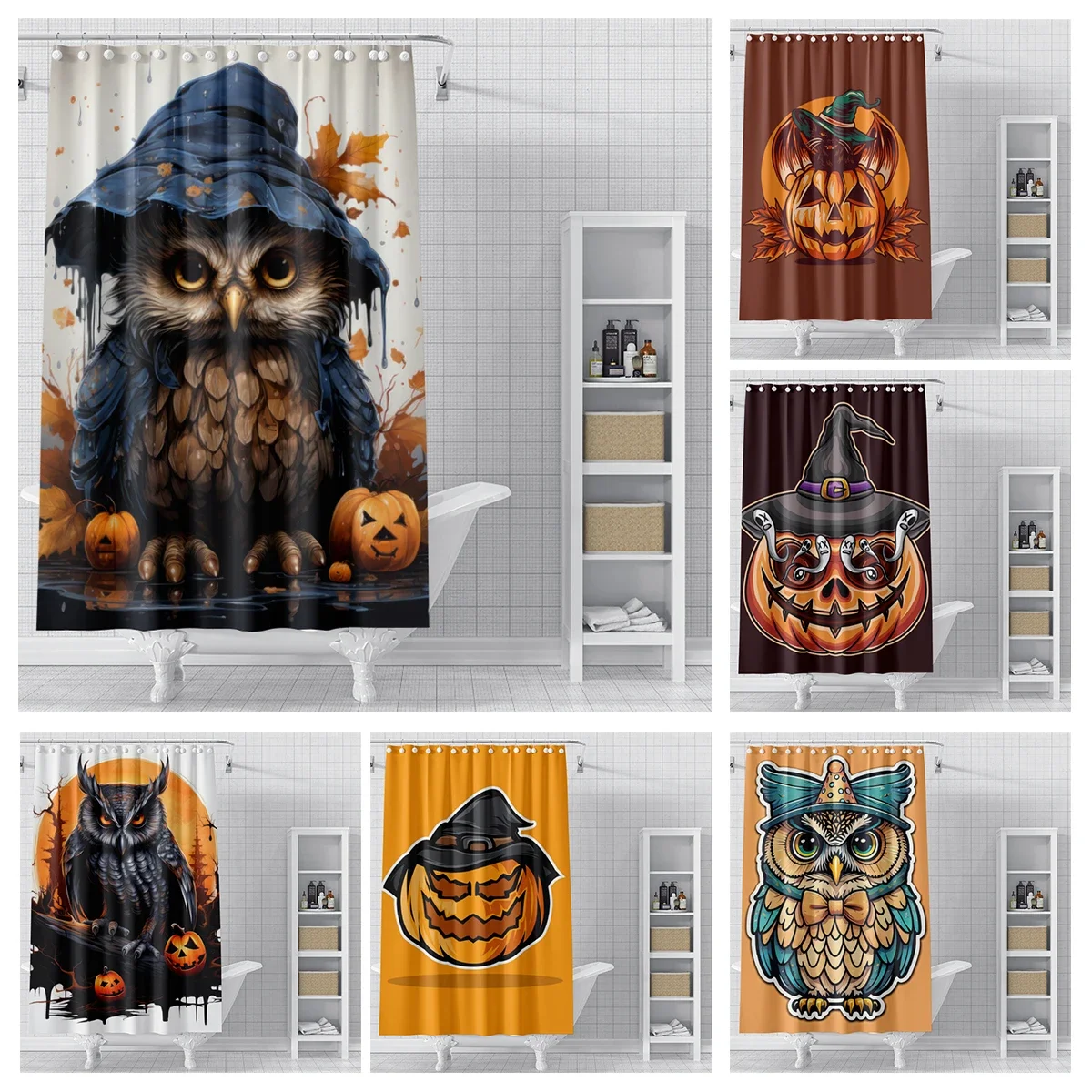 

Home decoration shower curtains bathroom waterproof curtain fabric Modern Nordic Living Room happy Halloween Autumn Pumpkin