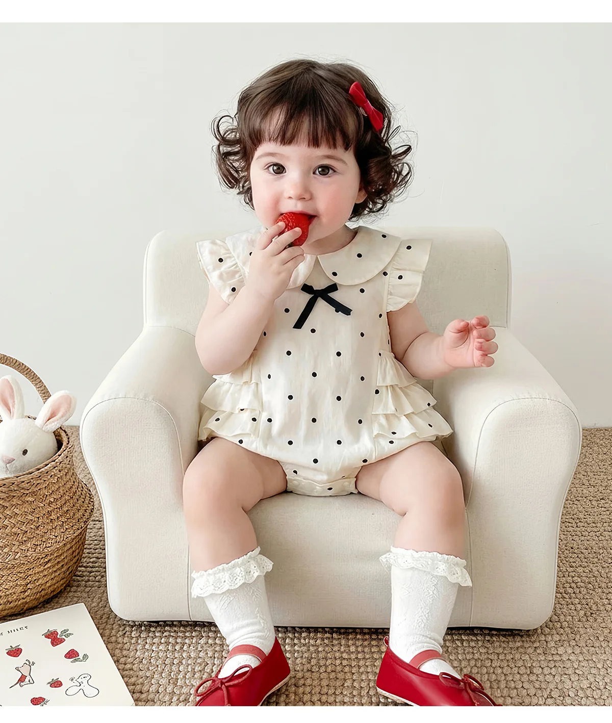 Girls' Princess Dress 2026 Summer New Baby Girl French Polka Dot Flying Sleeve Jumpsuit Bow Rompers Trend